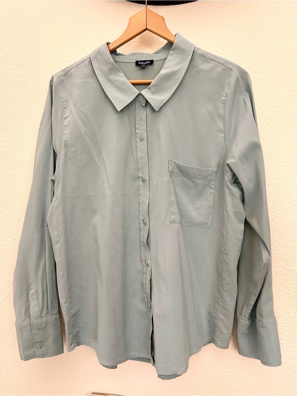 $138 Splendid Reese Button Down Shirt XL Sage Green Slate Blue Pocket Blouse - Picture 1 of 10